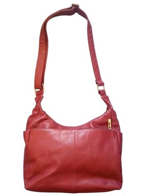 Vera Pelle Echtleder Tasche Rot Made in Italy · Damen Schultertasche 3 Fächer