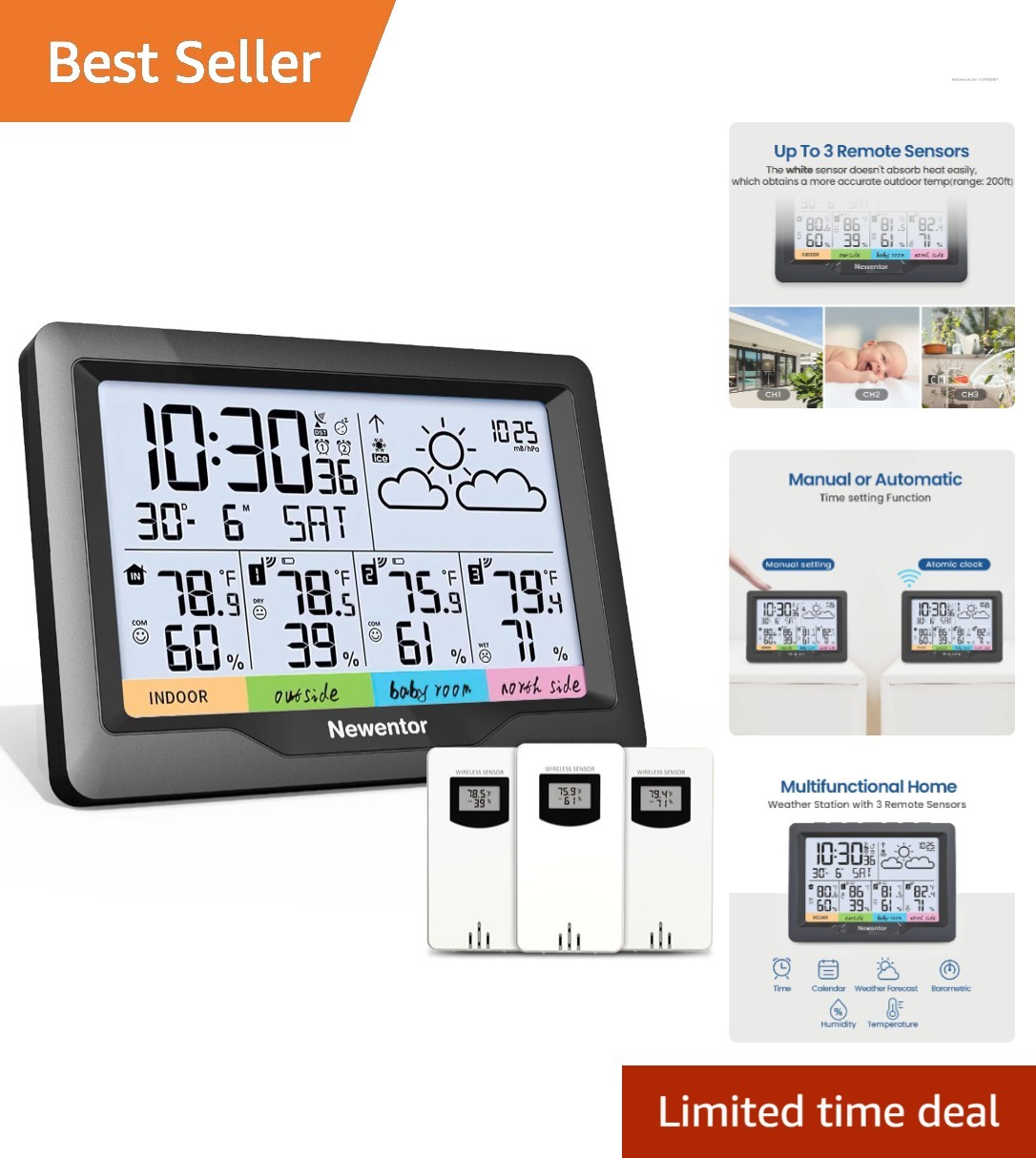 : Real-time Temperature & Humidity Monitor, Black