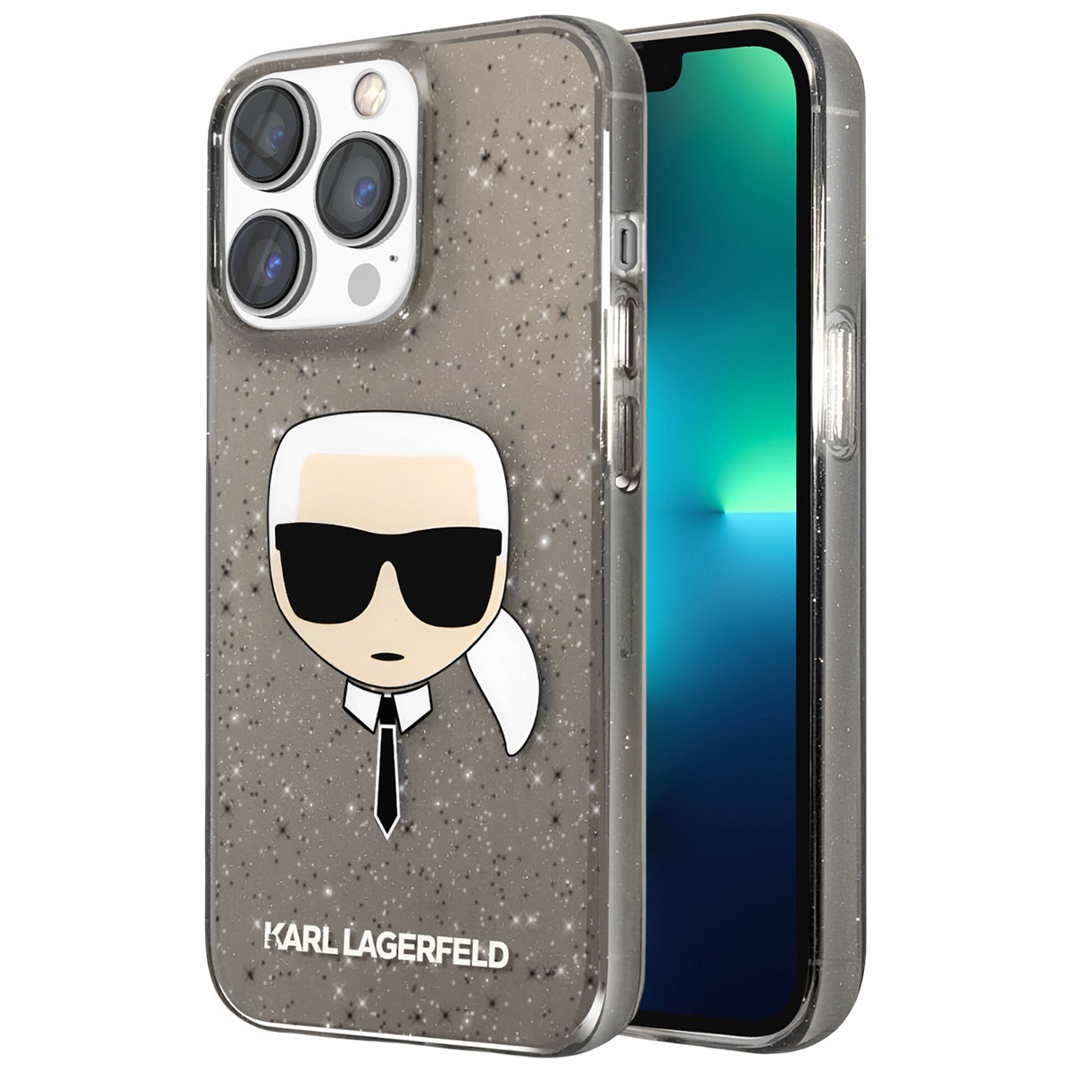 Coque Karl Lagerfeld noire pailletée pour Apple iPhone 13 Pro