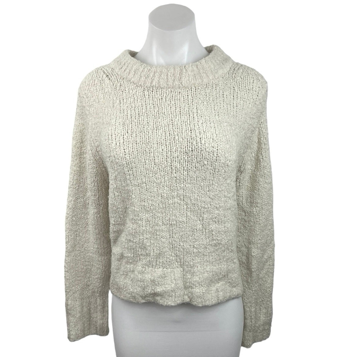 Zara Women's Ivory Pullover Mock Neck Tight Knit Long Sleeve Sweater Top Size M