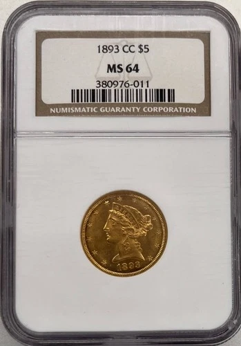 1893 CC Gold Half Eagle Liberty Head NGC MS-64 SUPER RARE ONLY 6 Finer