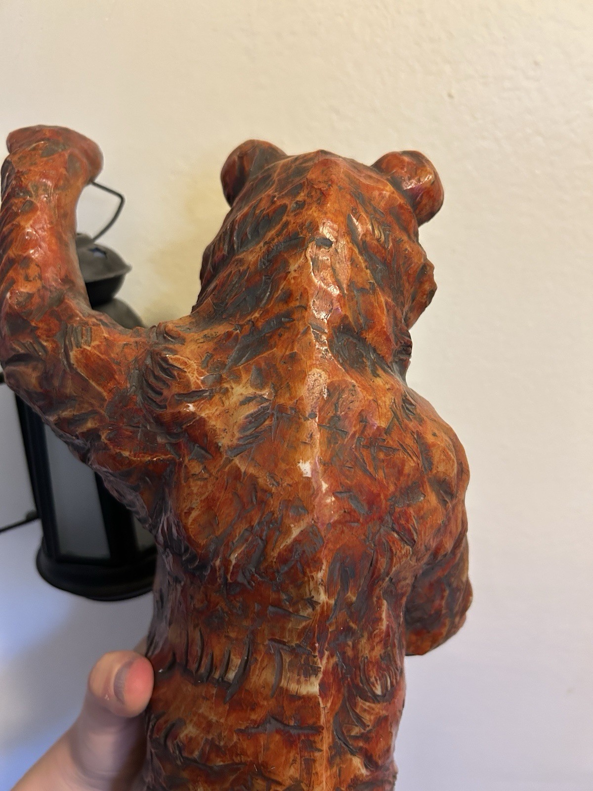 VTG Black Forest Bear Lamp Holding Lantern Hand Painted Resin Cabin
