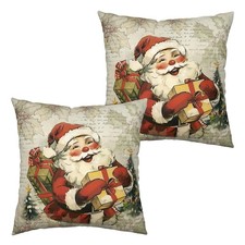 Santa Pillow Covers 18x18 Set of 2 Retro Christmas Pillows Case Rustic Countr...