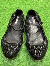 miu miu Black Patent Leather Crystal Embellished Mary Jane Flat Shoes Size US 6