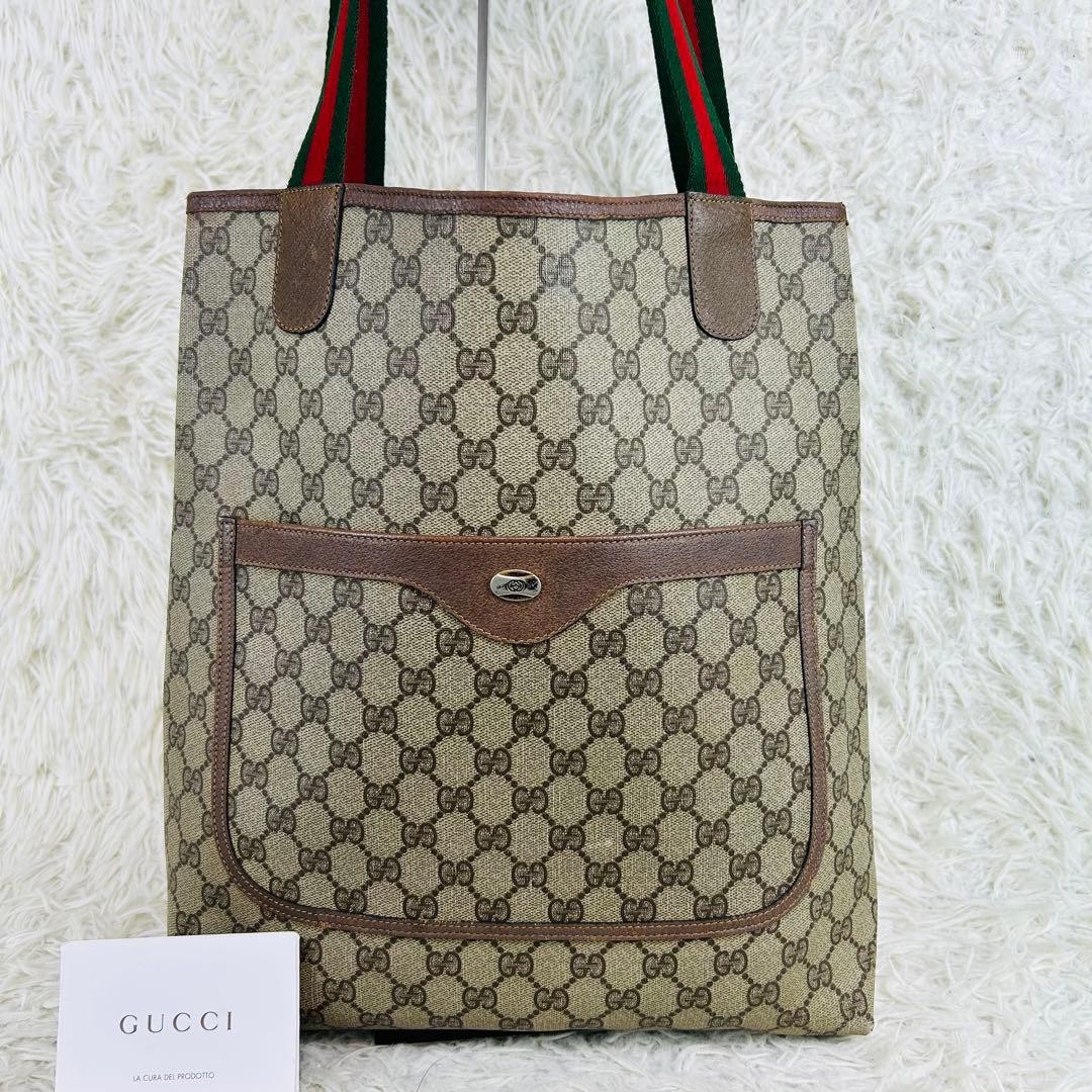 GUCCI Old Gucci Tote Bag Sherry Line GG Supreme Paper Tag From Japan Authentic
