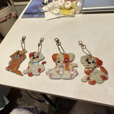 Multicolor Dog Rhinestone Key Chain Set of 4, Animal Print, Cute Bling