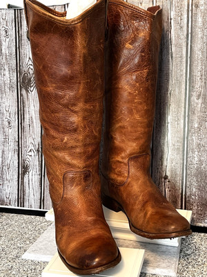 Frye Boots Melissa 10B Saddle Cognac All-Leather Distressed Cowboy Equestrian