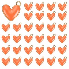 50 Pcs Enamel Alloy Heart Charm for Necklace Bracelet Earrings, Orange