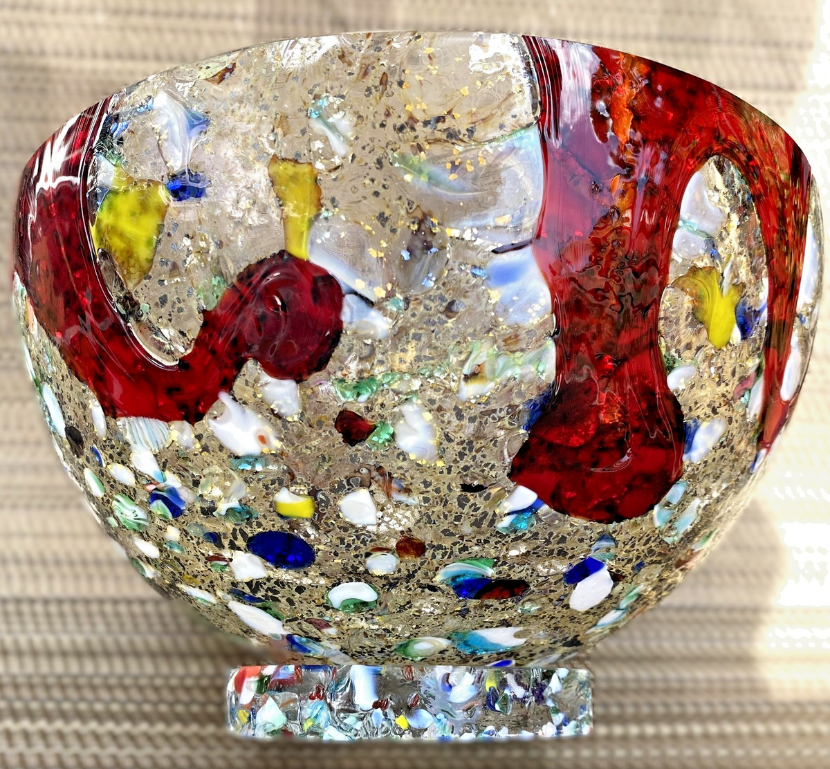 Murano Style Art Glass Bowl, Sommerso Textured Relief Surface, H5" x D9" View 2