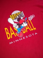 Vtg VELVA SHEEN 80s Tee Mickey Mouse Minnesota Baseball Adult XL Red T Shirt SS
