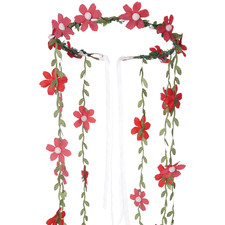 Red Fairy Flower Headpiece, Bohemian Vine Flower Crown with Daisy Floral, Handma
