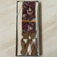 Trafalgar Burgundy Golf Print Suspenders Leather Ends Mens Braces