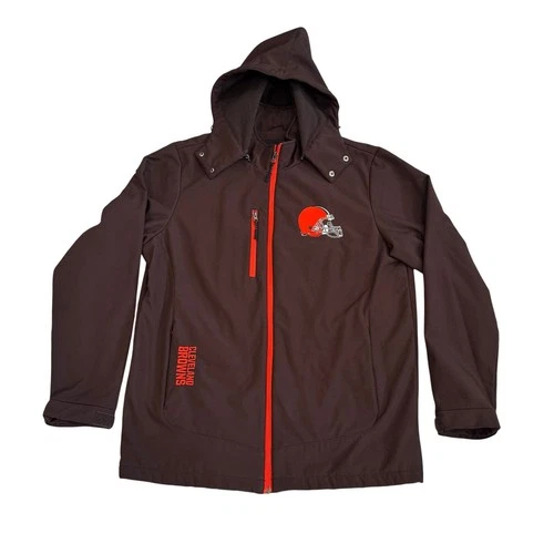 NFL Cleveland Browns Men's L Softshell Hooded Full Zip Jacket Fleece EUC - product listing photo