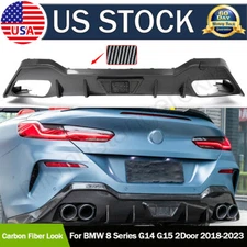 For BMW G14 G15 M850i M-Sport 18-23 Carbon Look Rear Bumper Diffuser Lip W/ LED