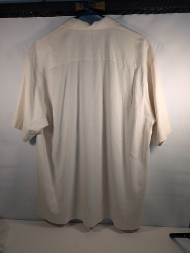 Tommy Bahama Herren L Large Seidenhemd Creme Bestickt Kurzarm Camp Hawaiia - Bild 2 von 10