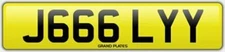 Number plate J666 LYY registration JELLY JEL JELL JOLLY JOL JOLLIE JOLLS JOL JUL