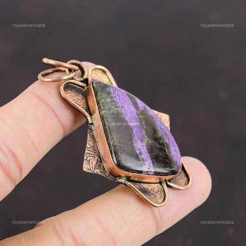 Friendship Day Sale Copper Purpurite Stone Engagement Bezel Designer Pendant - Picture 4 of 6