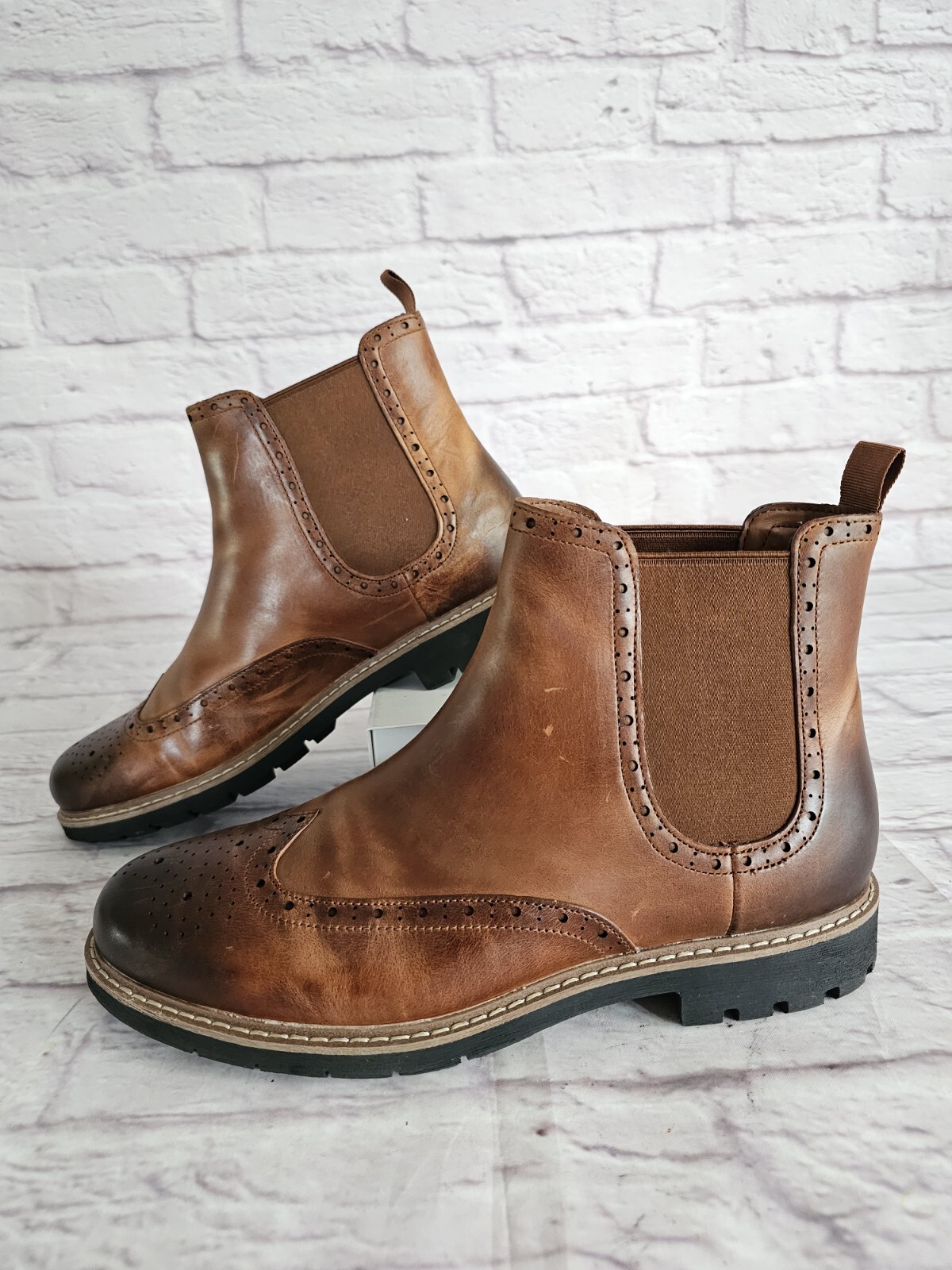 Clarks Top Dark Tan Men's Brogue Chelsea Boots UK 8 G EUR 42