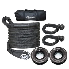7/8"×30ft Kinetic Recovery Tow Rope Kit w/2 Soft Shackles and 2 Recovery Rings