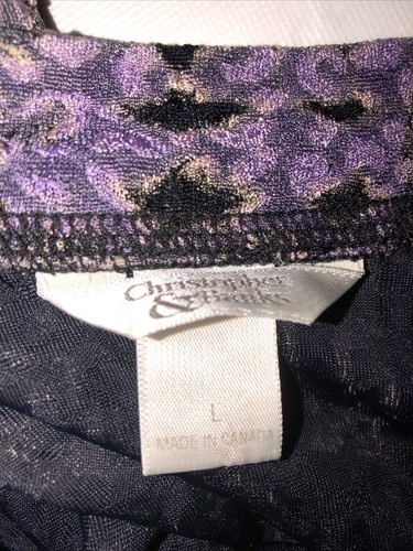 Christopher & Banks L Black Purple Gold Textured Stretch Top Shirt - Picture 10 of 12