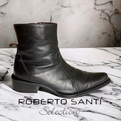 Roberto Santi lavorazione artigiana italy cowboy biker ankle boots black us8 uk7