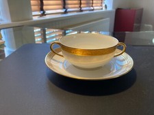 8 X AMBASSADOR GOLD Raynaud Limoges Cream Soup Bowl with Saucer