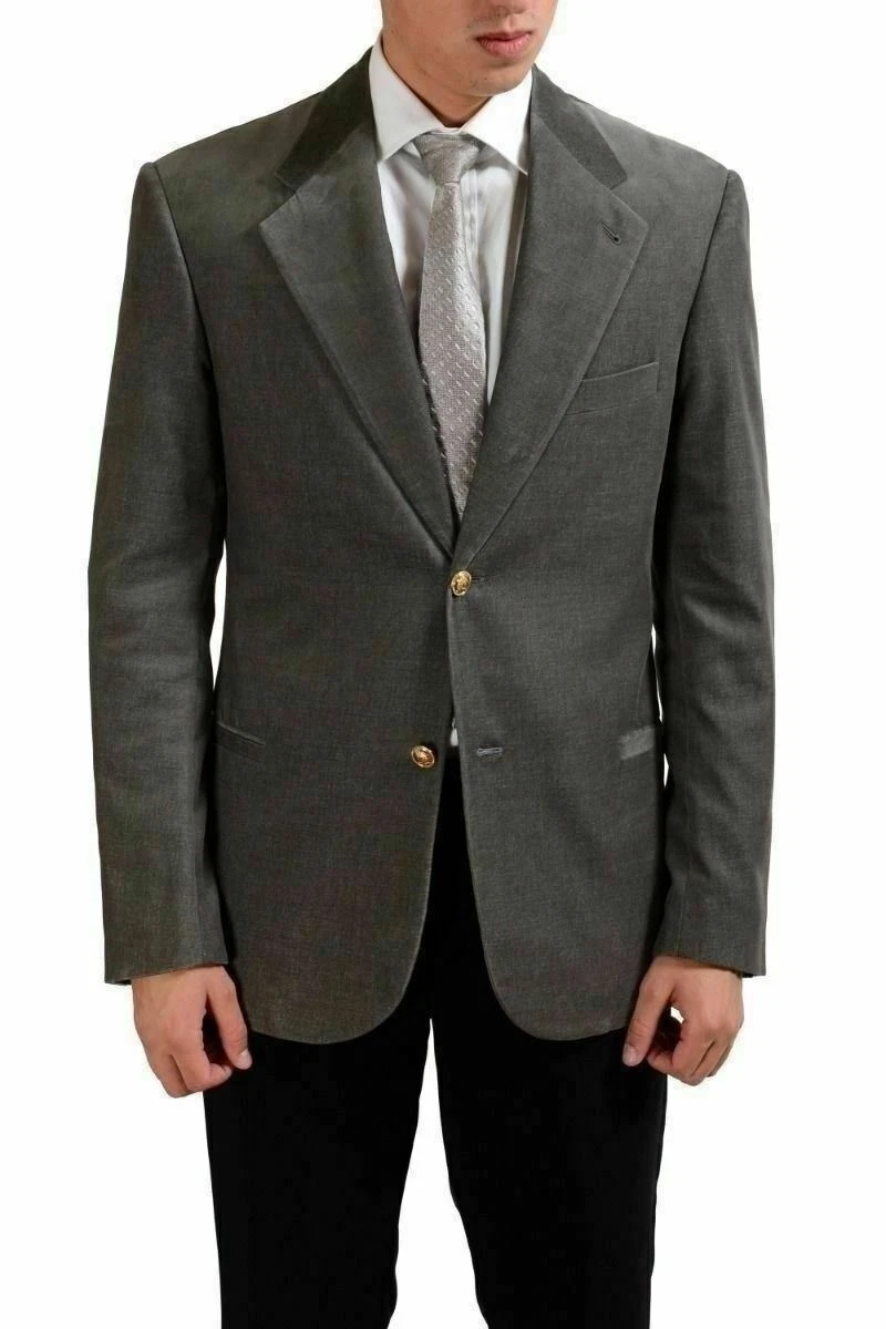 Cappotto sportivo Versace grigio su misura con due bottoni da uomo velluto US M IT 50