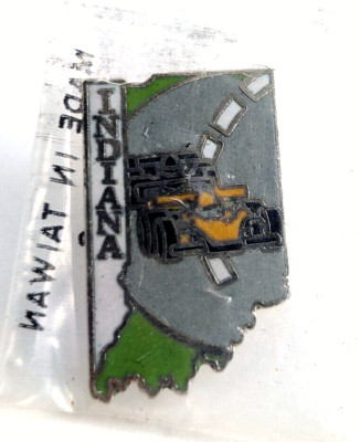 VTG Indiana State Map Indy Auto Racing Car Race Track Enamel Pin Souvenir Mafco