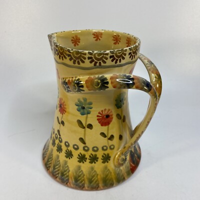 Italica ARS Pottery Pitcher Double Handled Hand Painted Floral