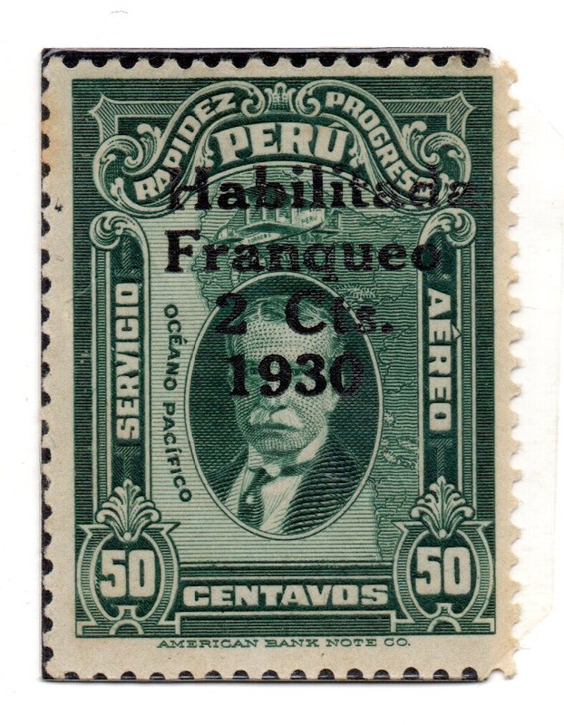 Perú 1928, Augusto B. Leguia 50 cents, surcharged 1930, 2 cents accept offers