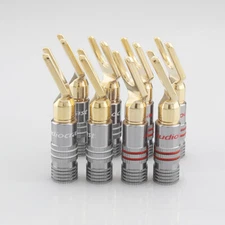 8PCS 24k Gold plated HIFI Speaker Cable Y Spade Plug Audio Dual Screw Connector