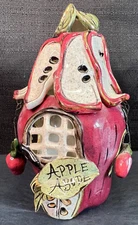 Heather Goldminc Blue Sky APPLE ABODE Candle House Ceramic Tea Light TEACHER 8"T