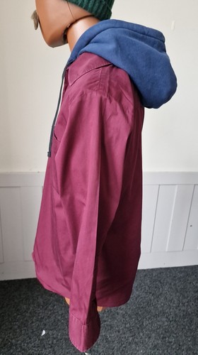 Geoffrey Beene Hooded Shirt -Small- Burgundy Cotton Reworked Upcycled BE22 - Picture 4 of 7