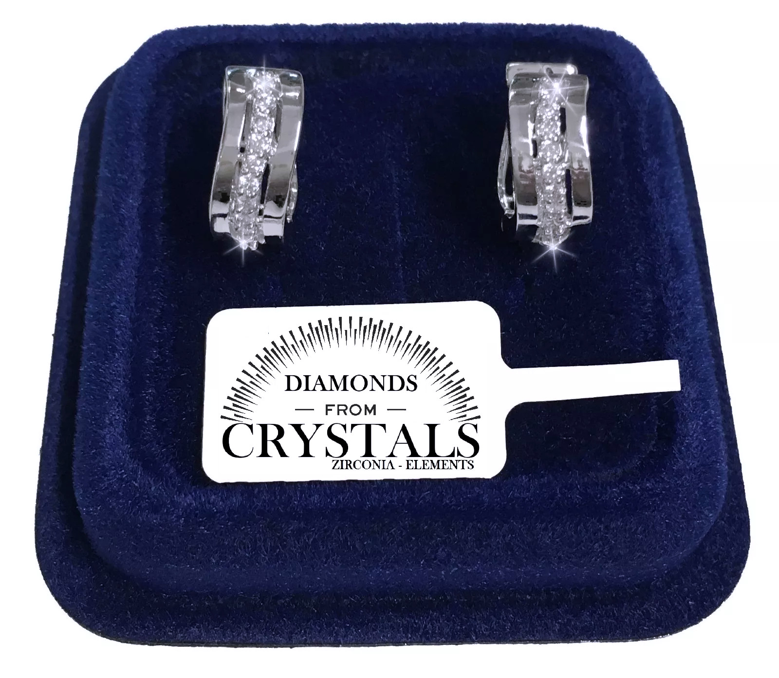Círculos 16mm Pendientes Hombre Mujer Pl Oro Blanco 18K con Cristales Cz S8/11