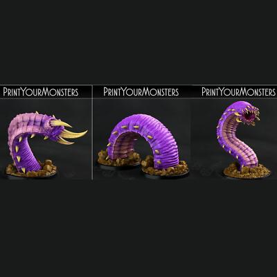 3D Printed Print Your Monsters Purple Worm Worms Subterranean Terrors 28mm