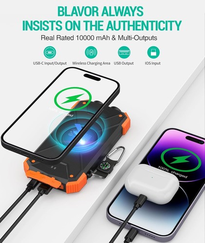 BLAVOR Solar Power Bank 10,000mAh, Portable Wireless Charger, 20W Fast Charging - Picture 5 of 10