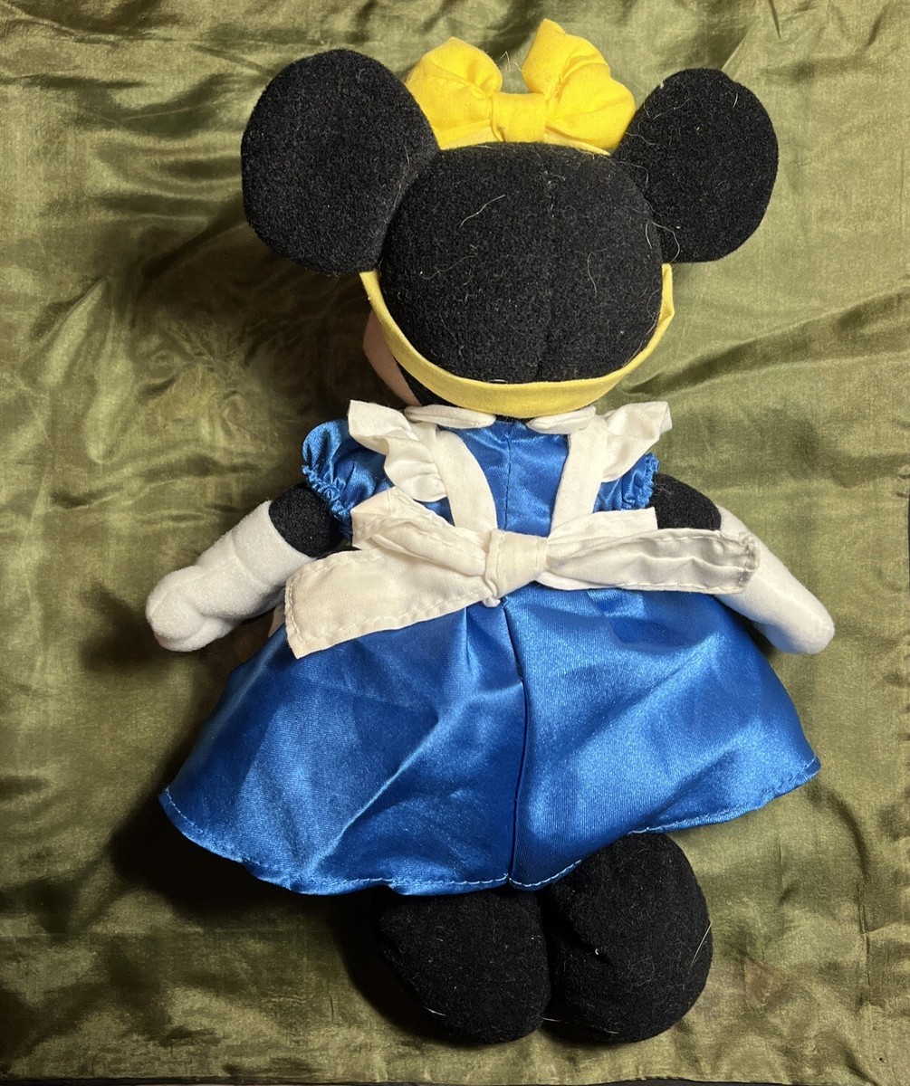 Minnie Mouse Plush Disney Store Alice in Wonderland Blue Dress Apron Bow 8