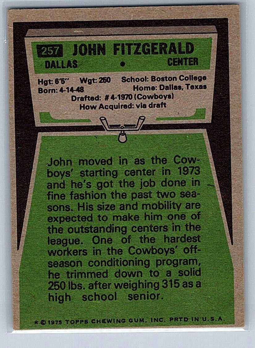 John Fitzgerald 1975 Topps #257 Football Card Dallas Cowboys | eBay