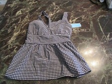 DRAPER JAMES for Lands End DEEP SEA BLUE GINGHAM HALTER SWIM TOP TANKINI SIZE XS
