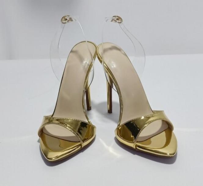 PANTOFOLA D’ORO Sandalo donna estivo punta aperta tacco alto oro pvc scarpa décolleté festa nuovo