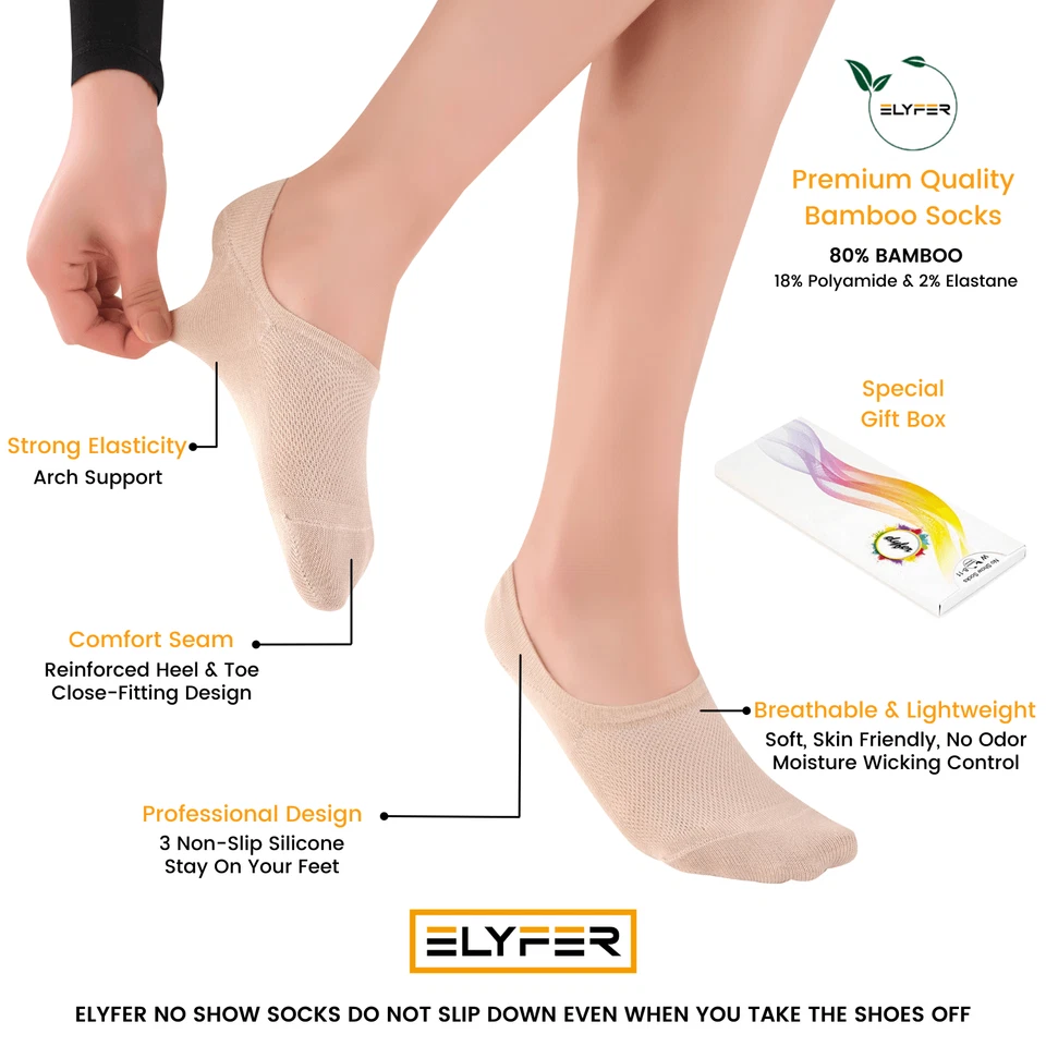 ELYFER 4 pares de calcetines de bambú para mujer sin show Foto 4 de 4
