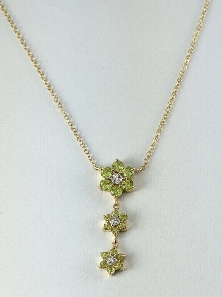 14k Yellow Gold Plated 2Ct Round Cut Lab Created Peridot Women Flower Necklace - Image 2 of 4