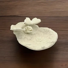 Ceramic Bisque Jewelry Box Trinket Dresser Dish Floral Roses and Butterflies