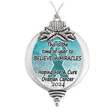 Ovarian Cancer Awareness Believe 2024 Silver Bulb Christmas Ornament Gift