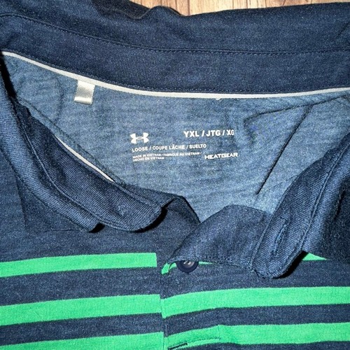 Boys Under Armour Navy Green Striped XL Polo - Picture 3 of 6