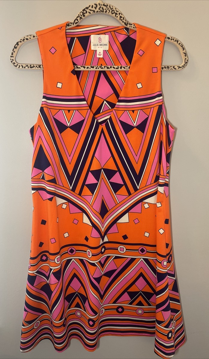 julie brown livie dress JB by Julie Brown Orange Pink Black Retro “Livie”Printed Shift Dress M