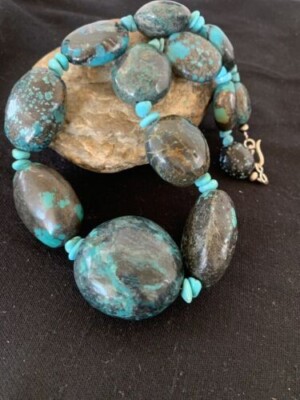 Graduated Sterling Silver Natural Blue Nugget Turquoise Necklace 00625