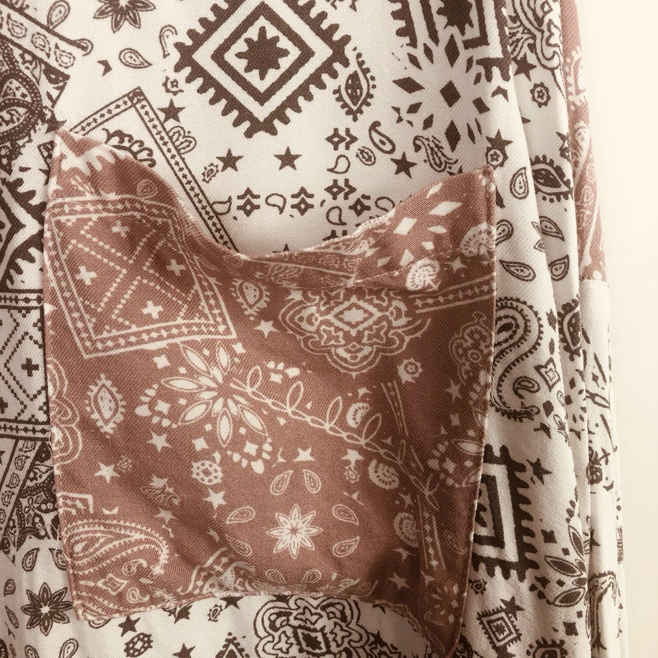 Mujer Cato Blanco Rubor Rosa Tostado Azul Marino Abstracto Bolsillo Abotonado Manga Larga L Foto 3 de 4