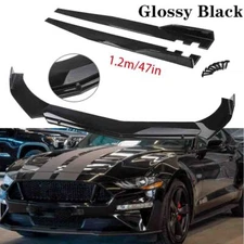 Front Bumper Lip Spoiler Splitter Body Kit+46"Side Skirt Black For Ford Mustang