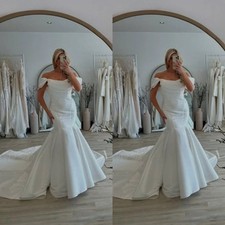 Elegant Mermaid Wedding Dresses Off The Shoulder Sweep Train Satin Bridal Gowns
